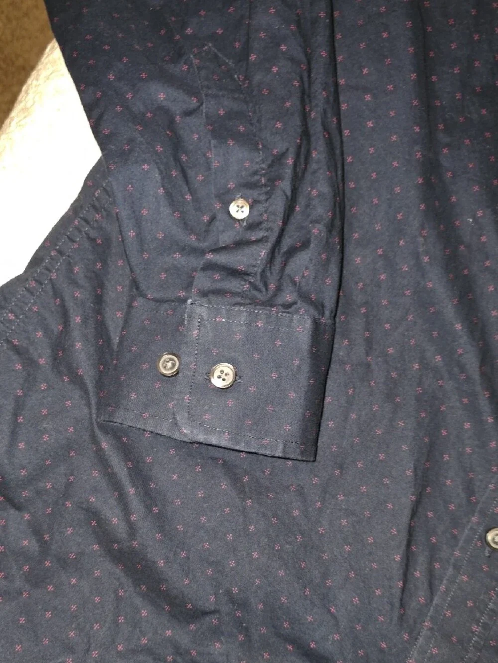 Banana Republic Navy Print Long-Sleeve Button-Up Shirt, Tailored Slim Fit, Large